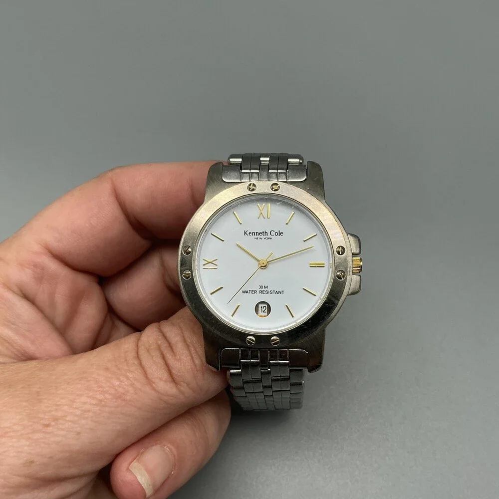 Kenneth Cole Womens Watch 34mm White Dial Silver Tone Date New Battery 7
